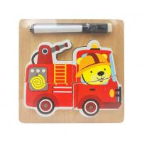 Дерев'яна іграшка Пазли MD 2525 маркер, дошка для малювання Пожежна машина