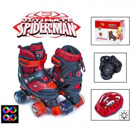 Комплект ролики-квады+защита+шлем. р.34-38. Spiderman. Светящиеся колеса и шлем!