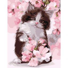Картина по номерам. Brushme Котик в розовом цвету GX24603
