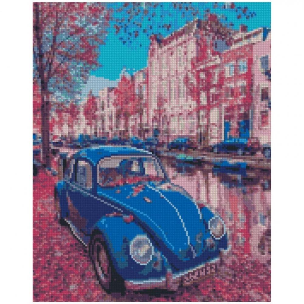 Алмазная мозаика Синий автомобиль в розовом городе Strateg FA0039 40х50 см