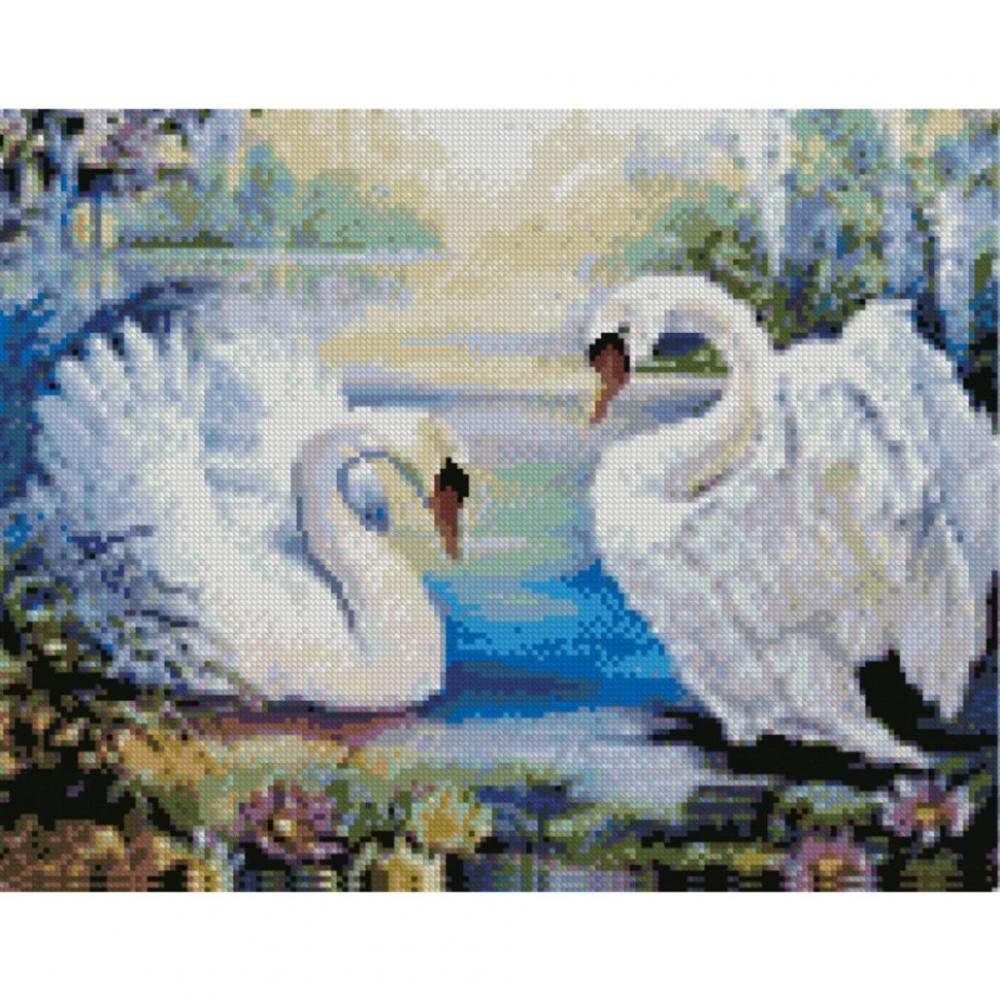Алмазна мозаїка Пара білих лебедів Strateg FA40143 40х50 см