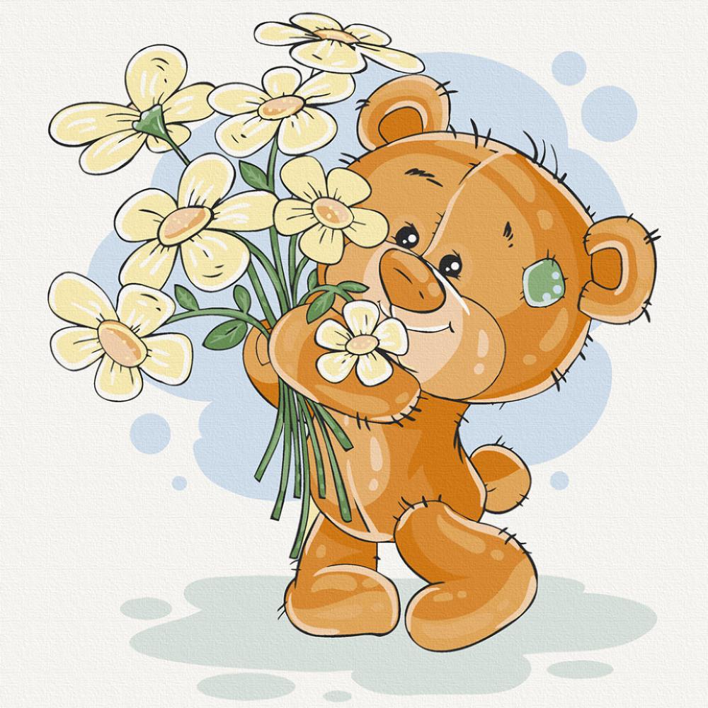 Картина по номерам. Art Craft Медвежонок с цветами 30х30 см 15529-AC