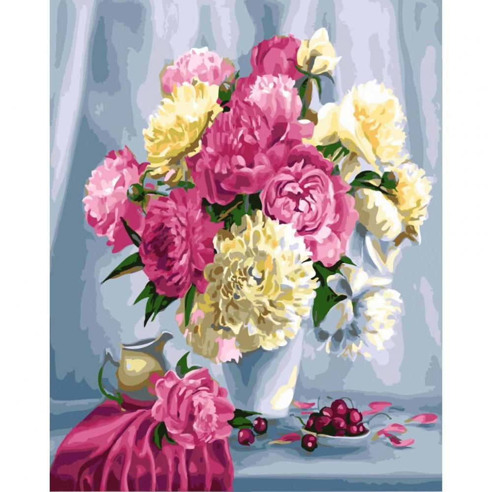 Картина по номерам. Rainbow Art Розовые пионы и вишни GX26464-RA