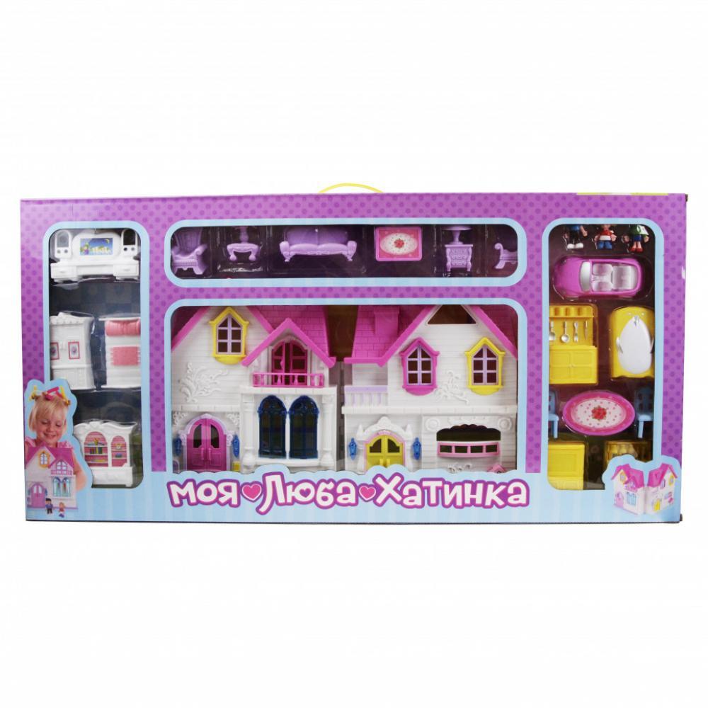 Будиночок для ляльок з меблями WD-921 фігурки та машинка в наборі Жовтий
