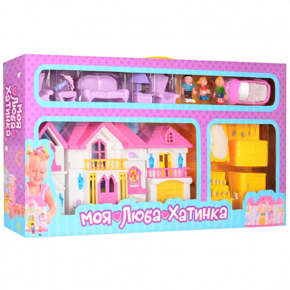 Іграшковий будиночок для ляльок WD-922 з меблями та машинкою Жовтий