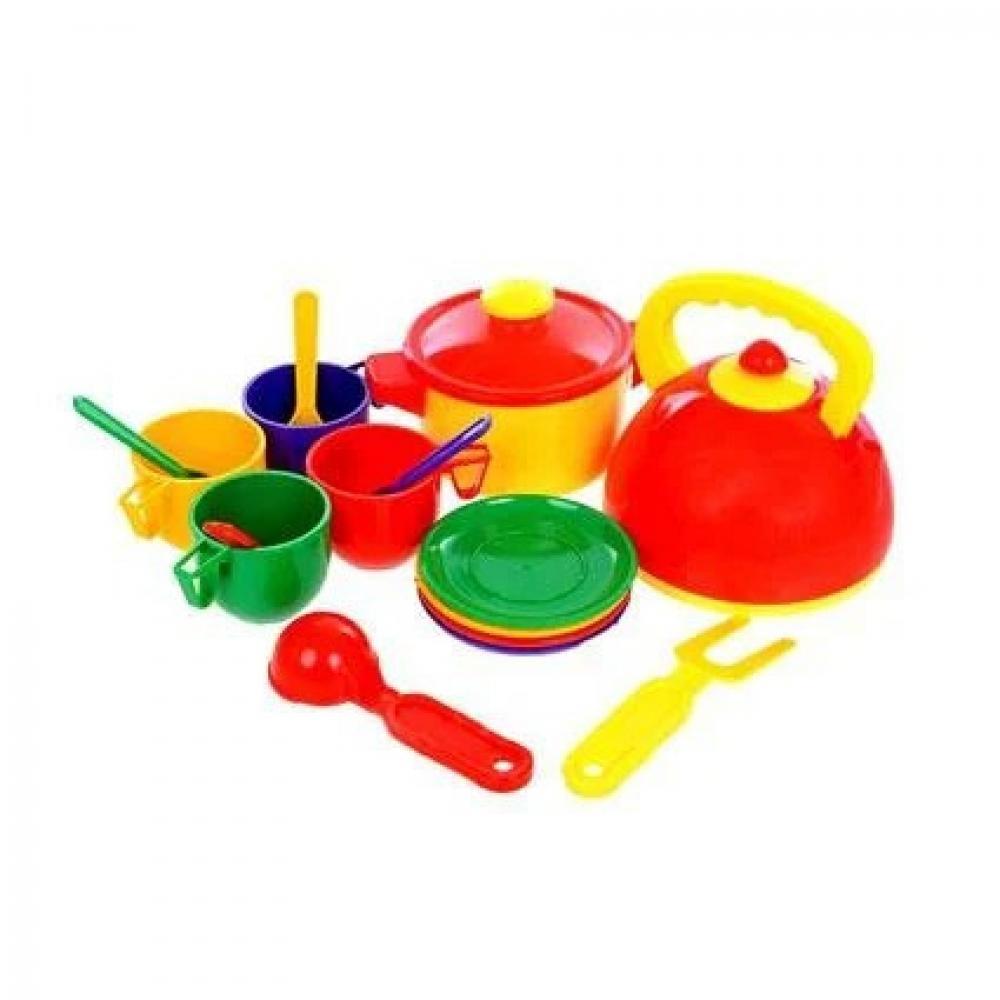 Детский игровой набор посуды с чайником и кастрюлей 70316, 16 предметов