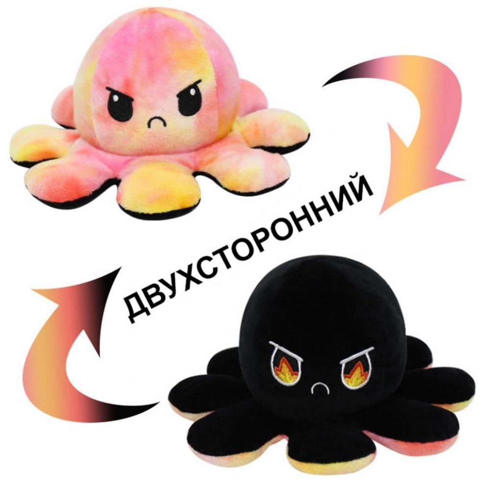 Мягкая игрушка осьминог M098, 40 см,2-х сторонний Черно-разноцветный