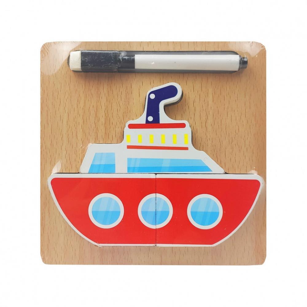 Дерев'яна іграшка Пазли MD 2525 маркер, дошка для малювання Корабель