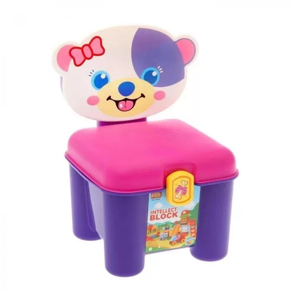 Детский конструктор для малышей 46 деталей 3166A в чемодане-стульчике Собачка фиолетовая