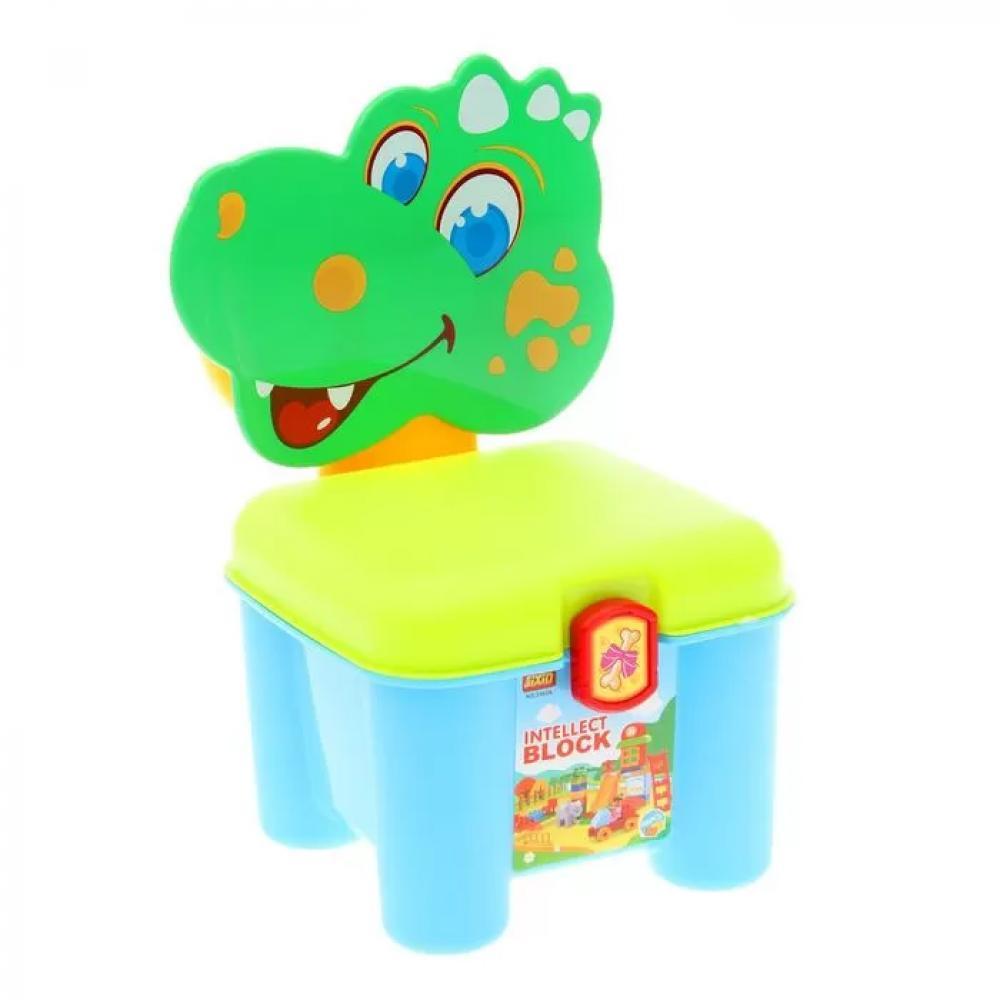 Детский конструктор для малышей 46 деталей 3166A в чемодане-стульчике Динозаврик зелёный