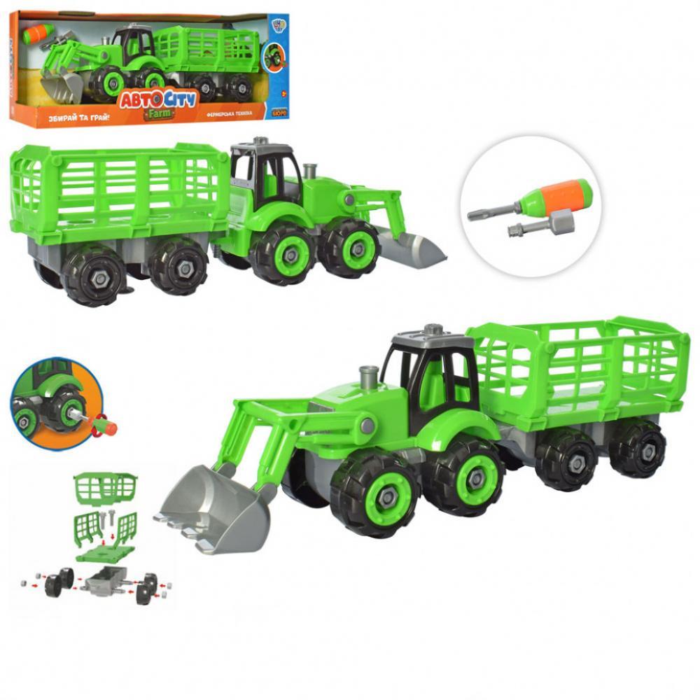 Детский трактор-конструктор с прицепом KB 065 отвертка в наборе
