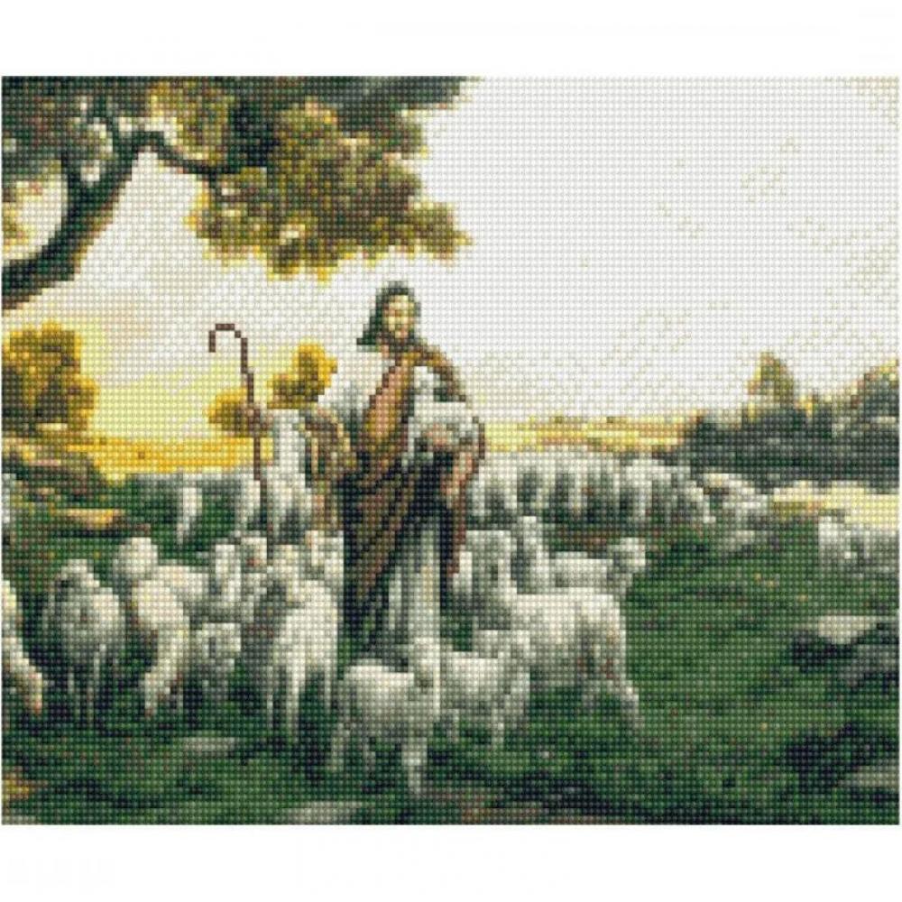 Алмазная мозаика Пастух со стадом овец Strateg HX042 30х40 см