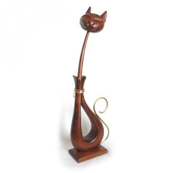 Скульптура Кот с металлом коричневый