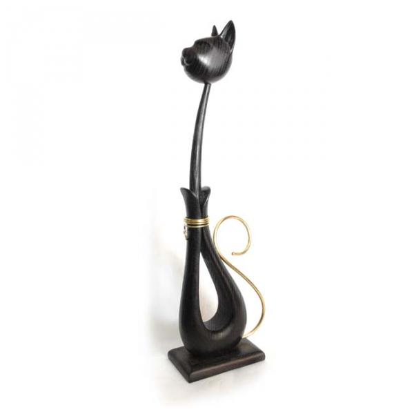 Скульптура Кошка с металлом черная