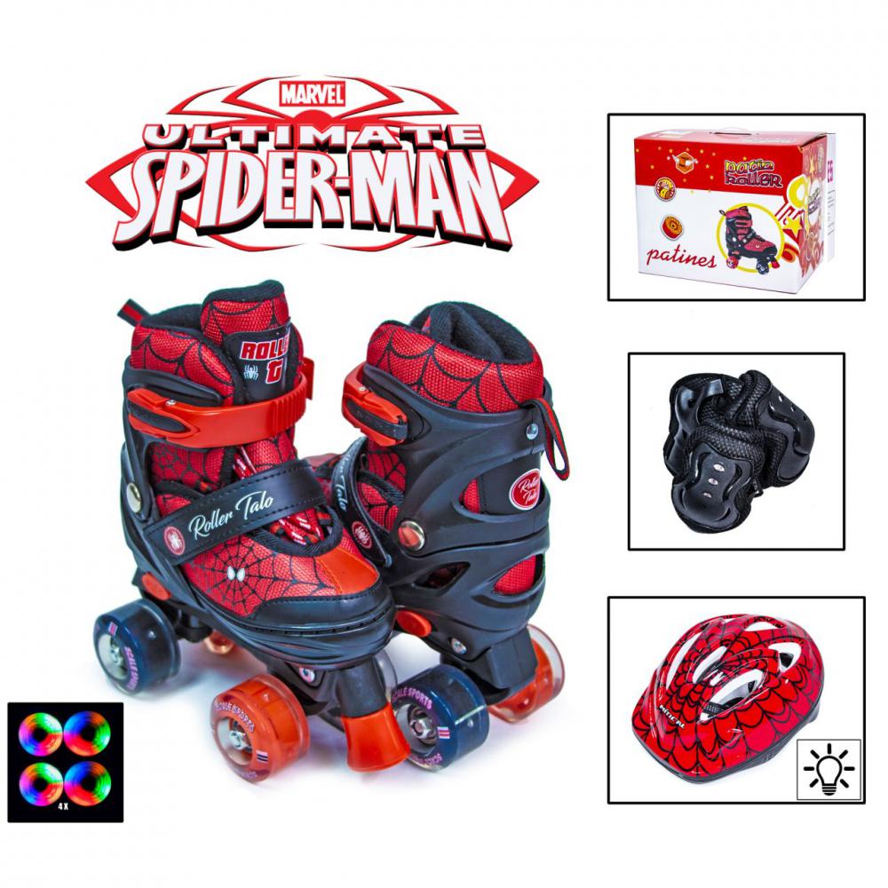 Комплект ролики-квады+защита+шлем. р.34-38. Spiderman. Светящиеся колеса и шлем!