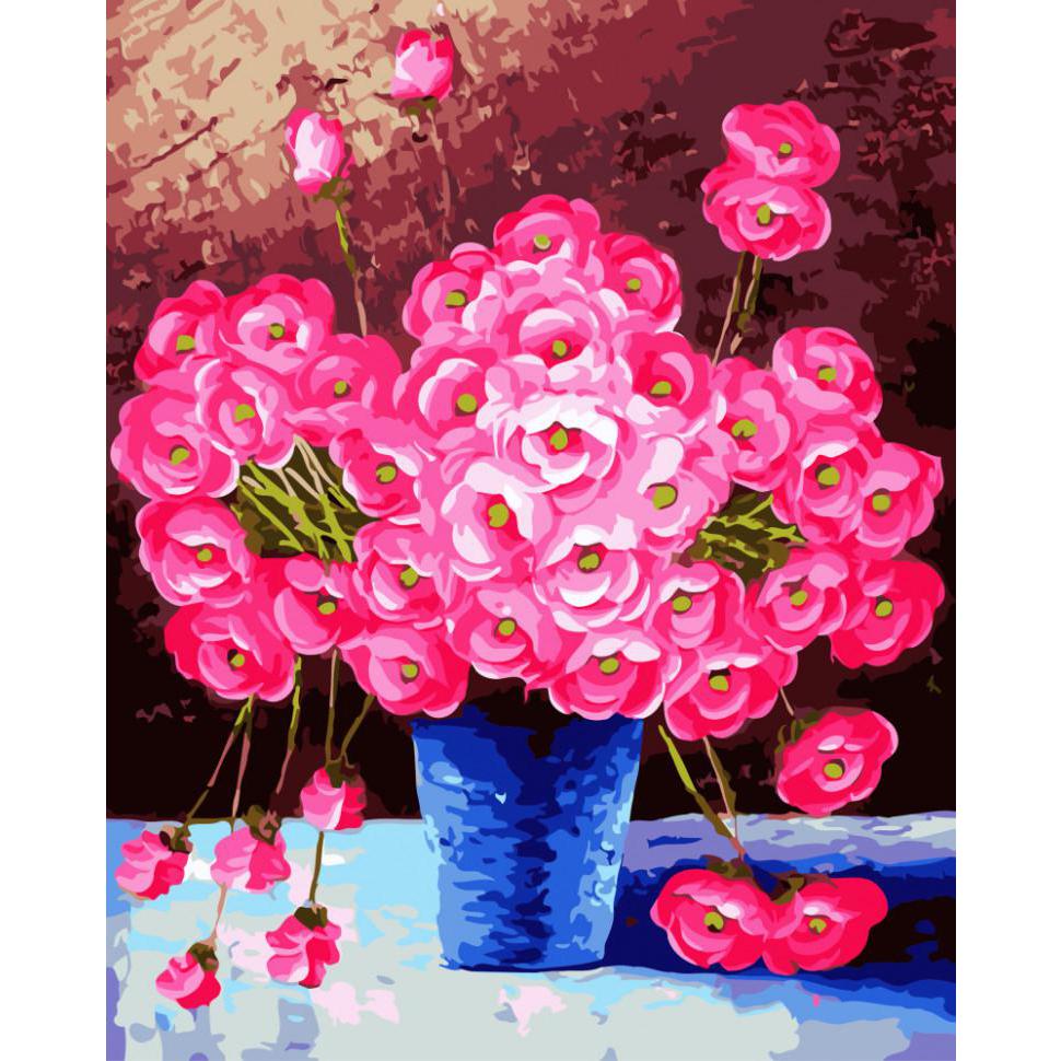 Картина за номерами. Brushme Рожеві квіти у синій вазі GX9162
