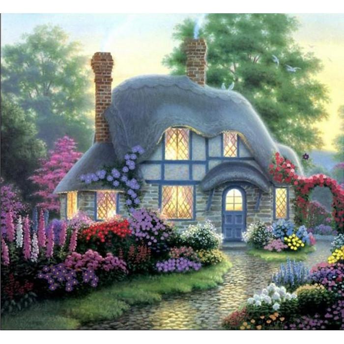 Картина по номерам. Маленький домик в цветах 40*50см KHO300