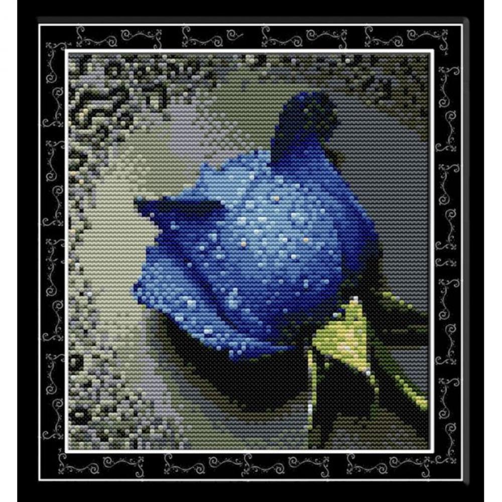Вишивка хрестиком Синя троянда 30х32см H023 3