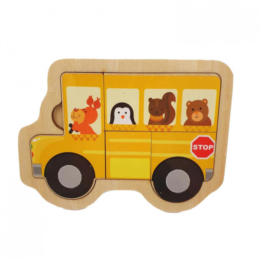 Деревянная игрушка Пазлы MD 2283 Жёлтый автобус