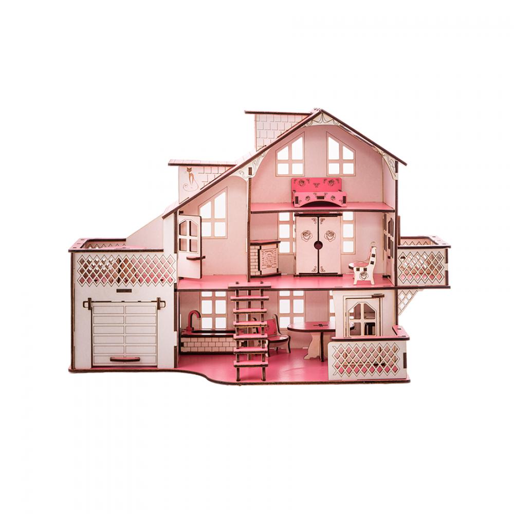 Кукольный дом с гаражом и подсветкой 57х27х35 В011