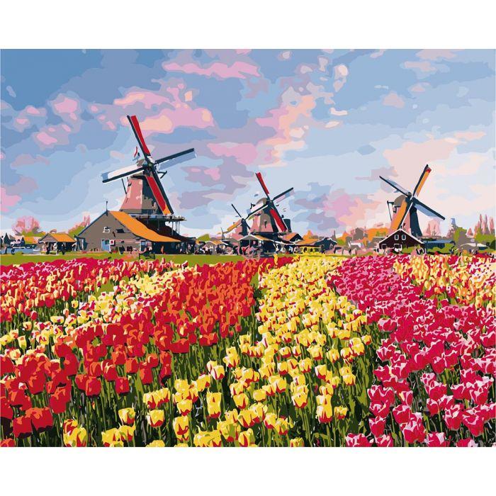 Картина по номерам Сельский пейзаж Красочные тюльпаны Голландии 40*50см KHO2224