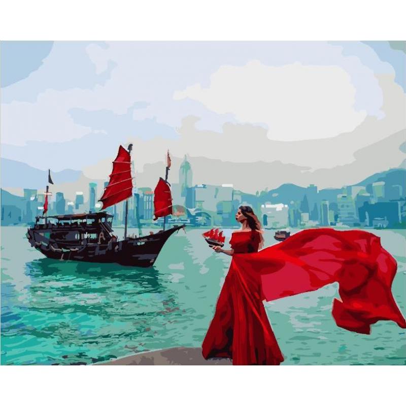 Картина по номерам. Brushme Девушка у набережной Гонг-Конга GX24920
