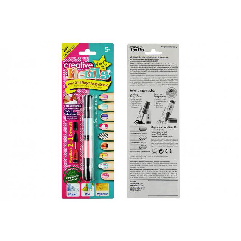 Лак-карандаш для ногтей детский Creative Nails на водной основе 2 цвета бирюзовый + розовый