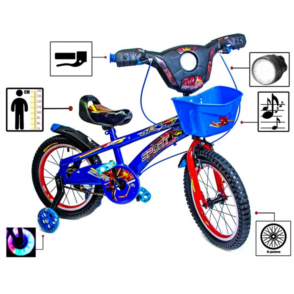 Детский велосипед Spiderman Blue 16 с музыкой и светом