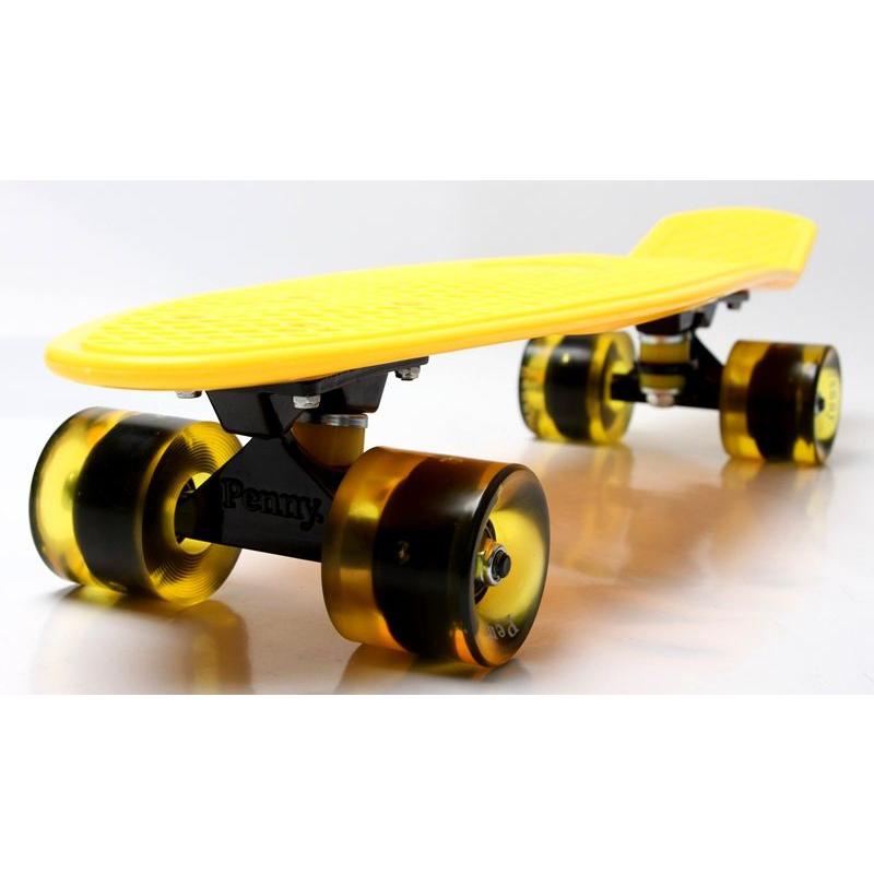 Penny Board. Yellow. Гравировка. Светящиеся колеса.