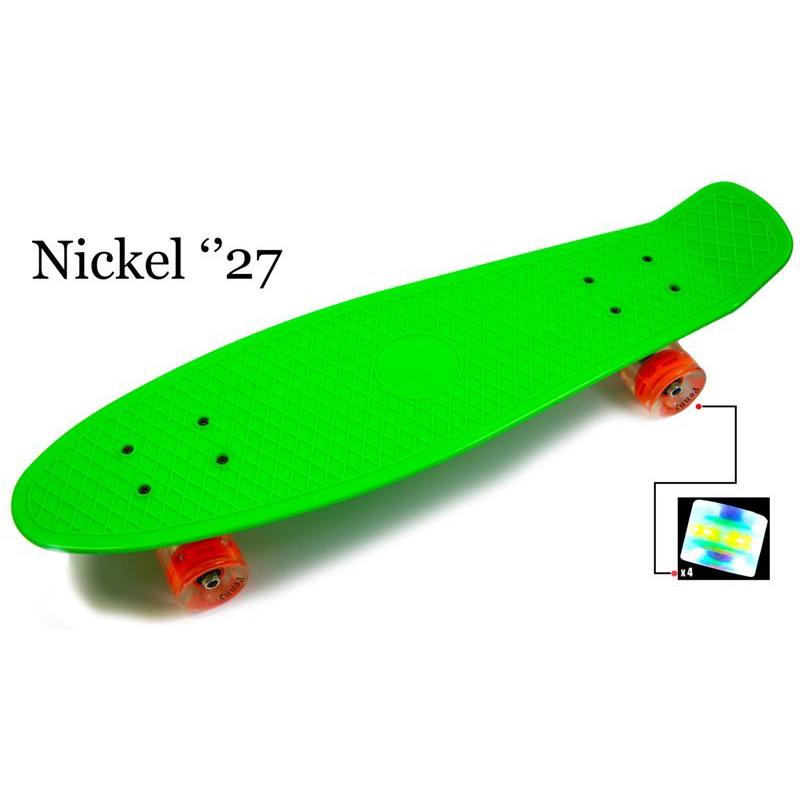 Penny Board Nickel 27.Green. Светящиеся колеса